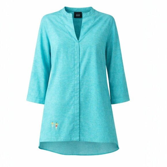 Akris Swimmer In Antigua Print Ocean Turquoise Blue Designer Drape Tunic - Picture 3 of 13